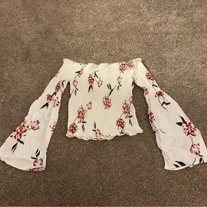white strapless long sleeve top